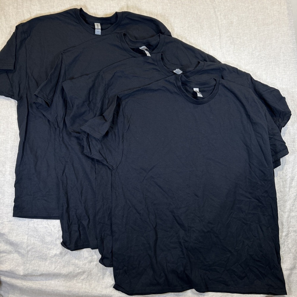 Lot of 4 Men's 2XL Gildan Black Shirt Short Sleeve Crew Neck Plain Heavy Cotton